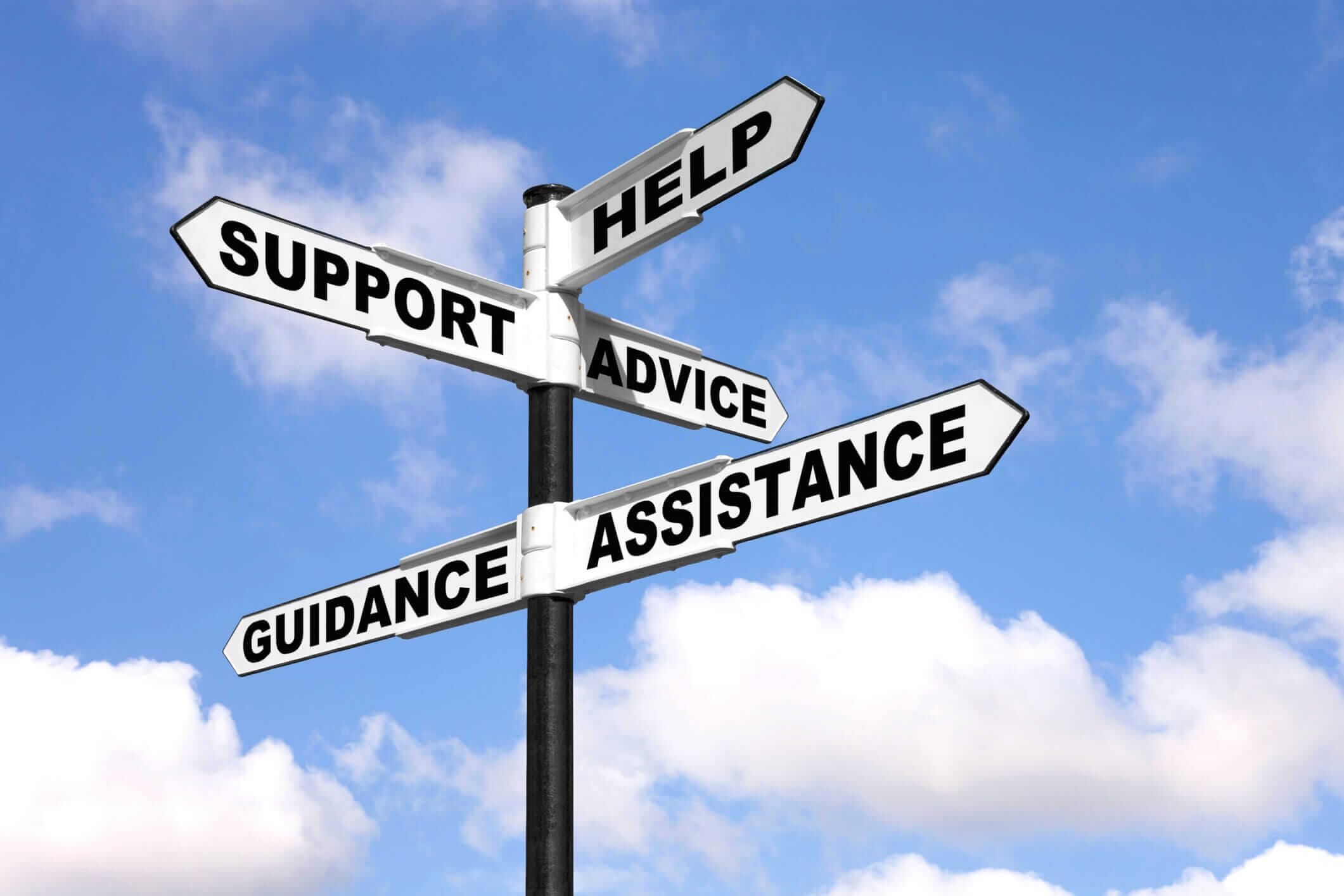 Help, Support, Advice, Guidance, and Assistance Cross Road Sign Image